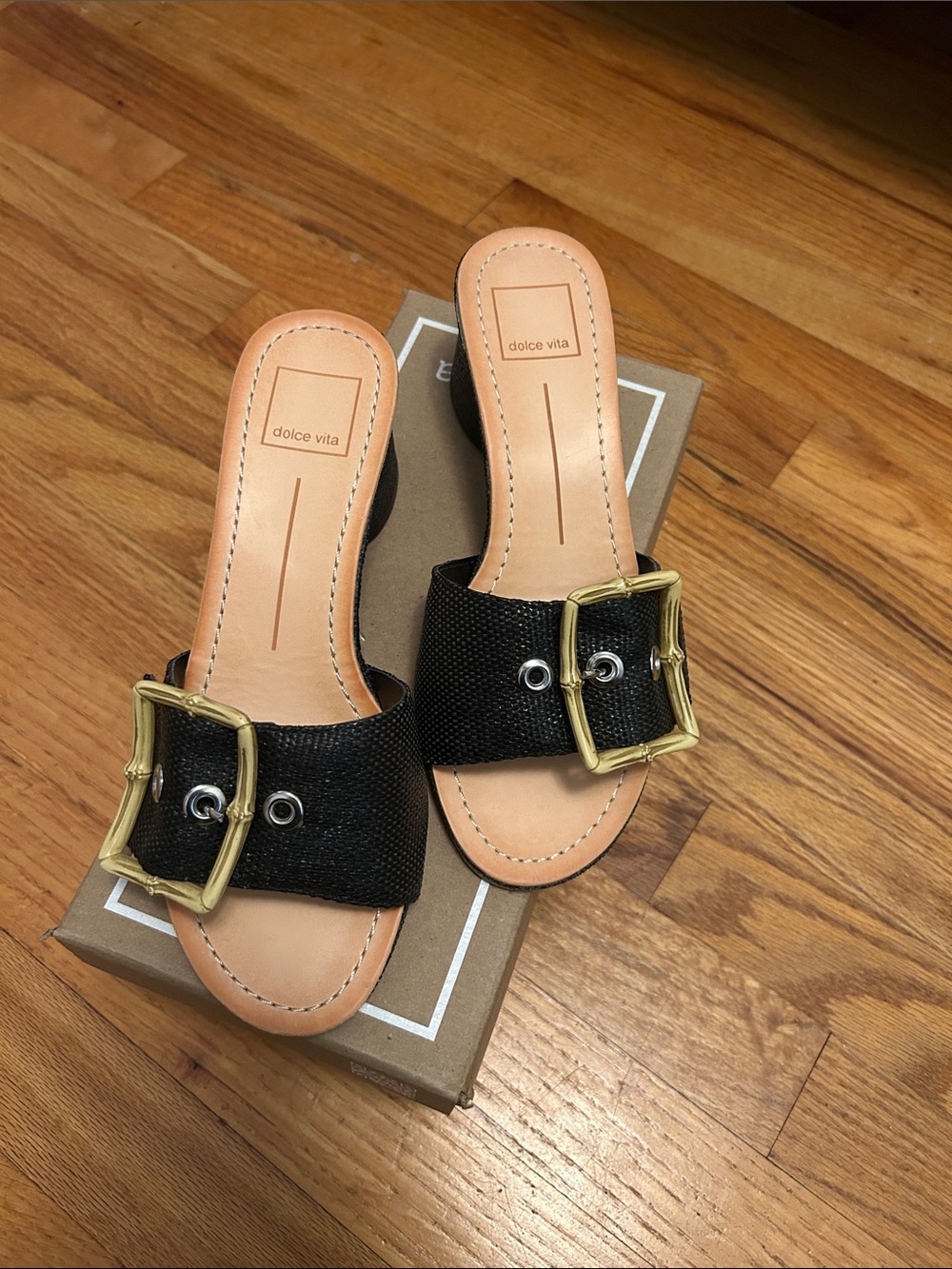 NEW IN BOX Dolce Vita Lucey Heel Black Raffia SZ 7